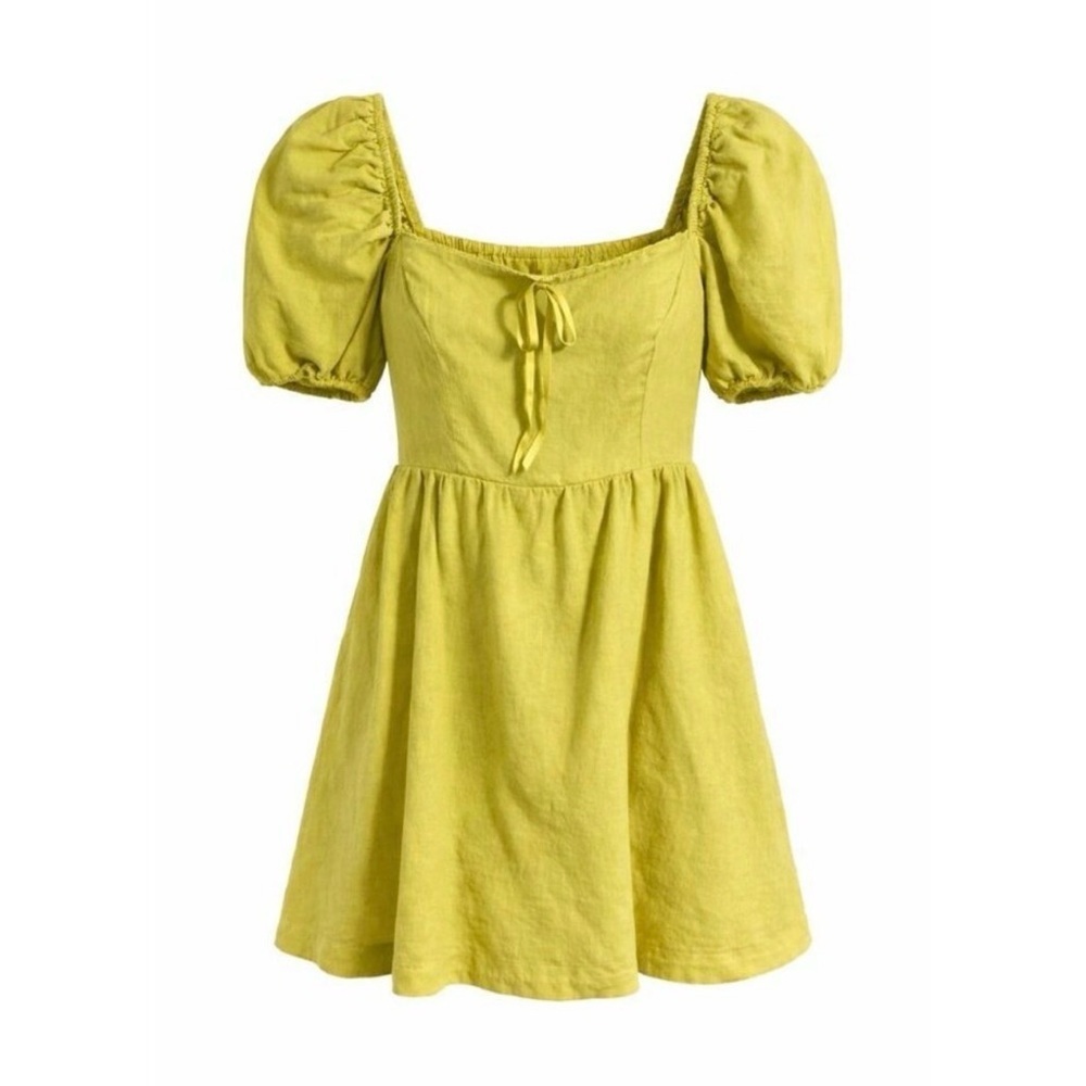 NWT Camila‎ Coelho Puff Sleeve Mini Dress Chartreuse Green, Size L